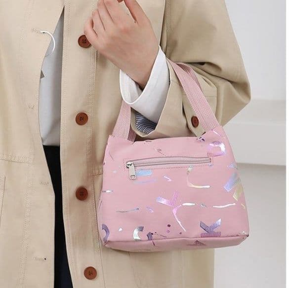 マザーズバッグ小さめ 軽量ポップ柄ショルダー付きバッグ