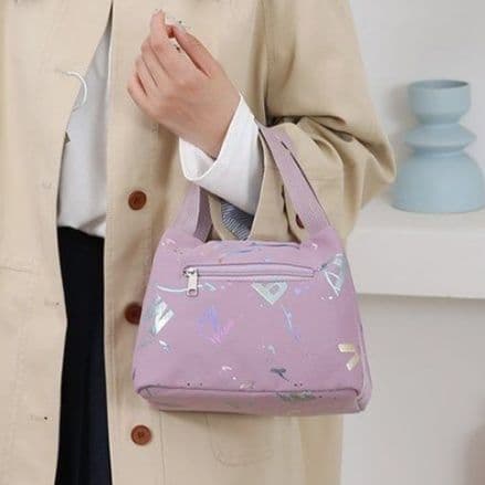 マザーズバッグ小さめ 軽量ポップ柄ショルダー付きバッグ